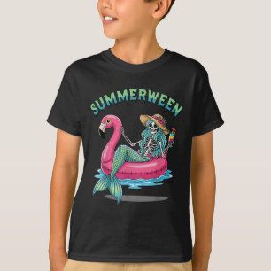 Camiseta Summerentre Sereid Skeleton Flamingo Float Hallowe