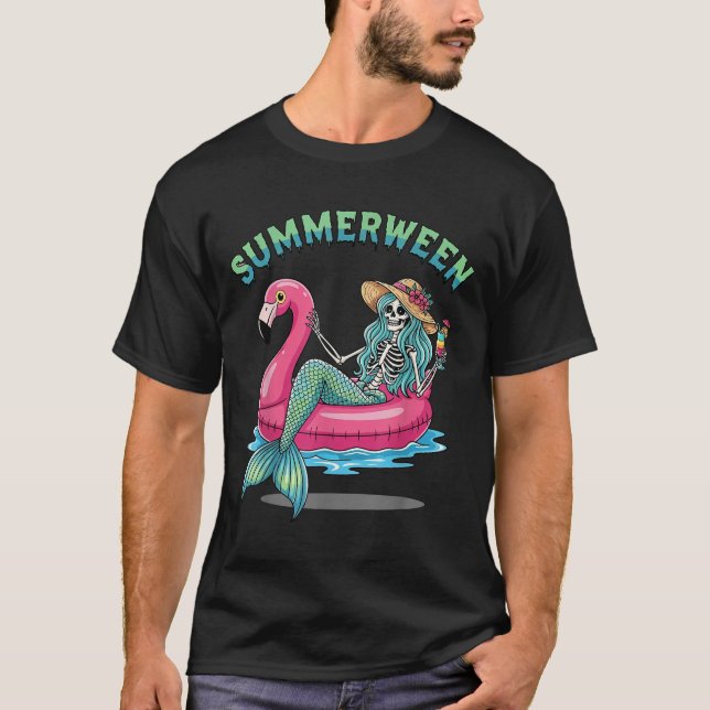 Camiseta Summerentre Sereid Skeleton Flamingo Float Hallowe (Frente)