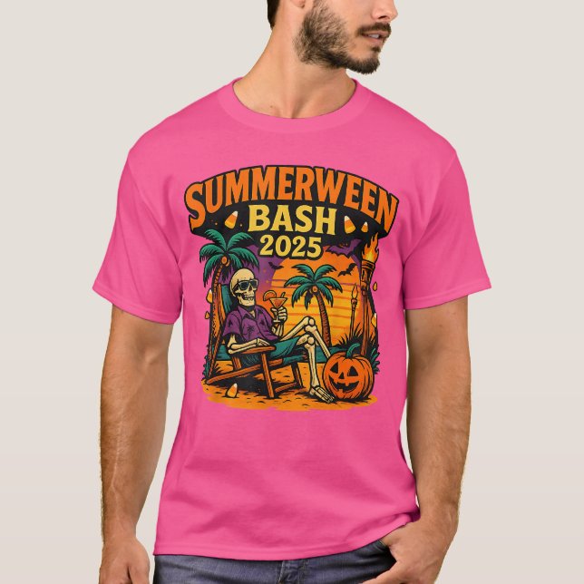 Camiseta SummerWeen Bash 2025 Skeleton Beach Party Hallowee (Frente)