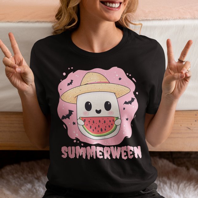 Camiseta Summerween Cute Ghost Watermelon Summer (Criador carregado)