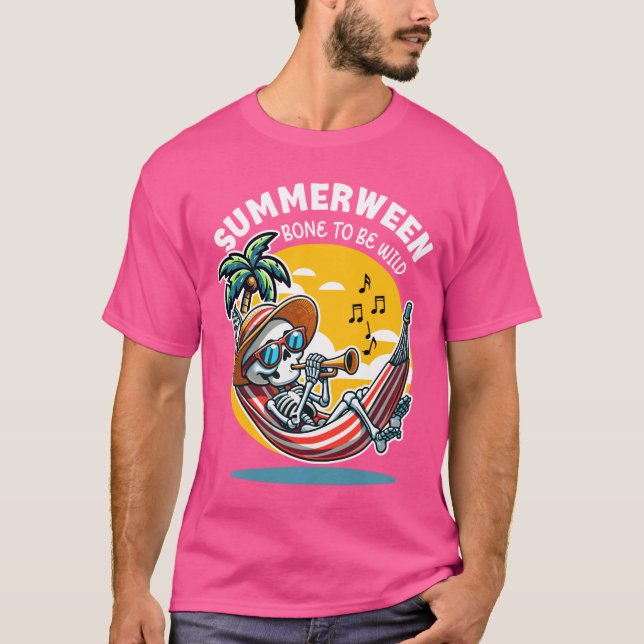 Camiseta Summerween Osso para Ser Selvagem Esqueleto Manga  (Frente)