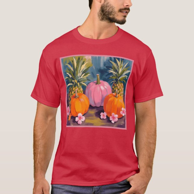 Camiseta Summerween Pink Pumpkin Pineapple Hibiscus Hallowe (Frente)