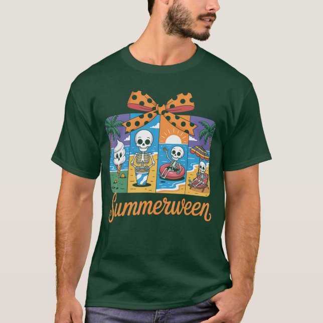 Camiseta Summerween Skeleton Ghost Beach Party Halloween Vi (Frente)