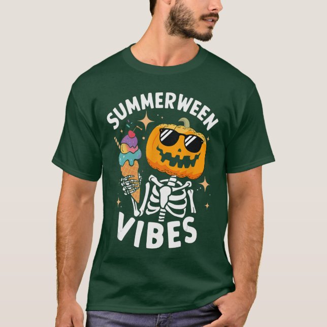 Camiseta Summerween Vibes Skeleton Ice Cream Summer Vacatio (Frente)