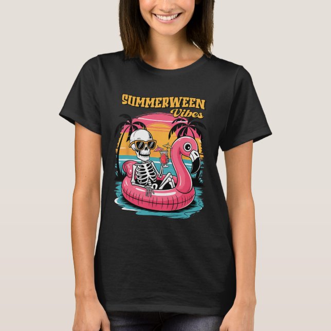 Camiseta Summerween Vibes Skeleton Summer Vacation Funny Ha (Frente)