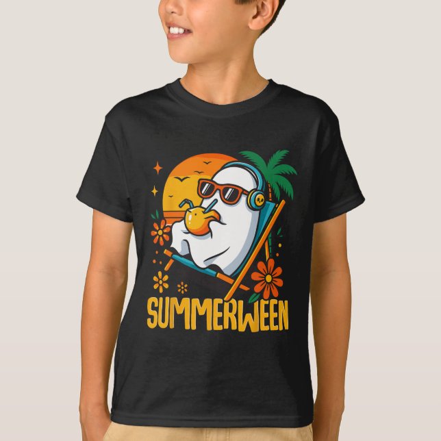 Camiseta Summerwin Funny Ghost Halloween Summer Beach Vibe (Frente)