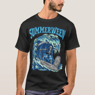 Camiseta Summerwin Skeleton Surf Grim Reaper Beach Spooky