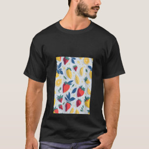 Camiseta Sumo de Fruta de Padrão de Morango de Limão Amarel