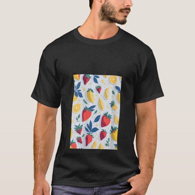 Camiseta Sumo de Fruta de Padrão de Morango de Limão Amarel (Frente)