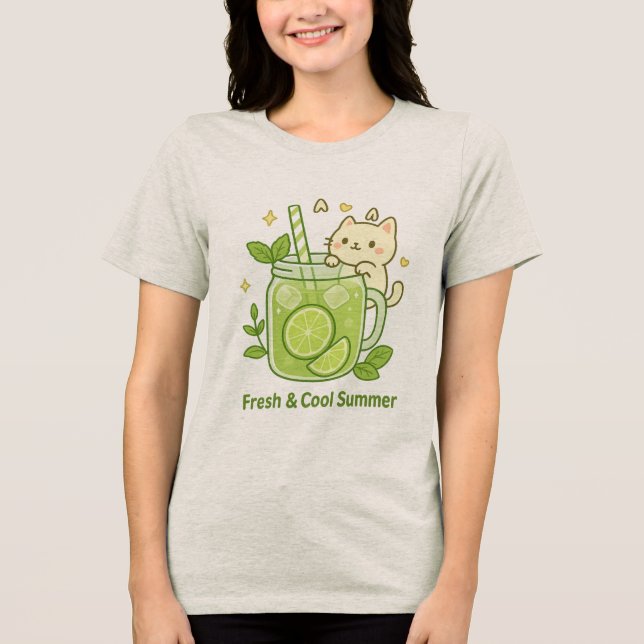 Camiseta Sumo de Limão fresco e Design Kawaii Gato gótico (Frente)