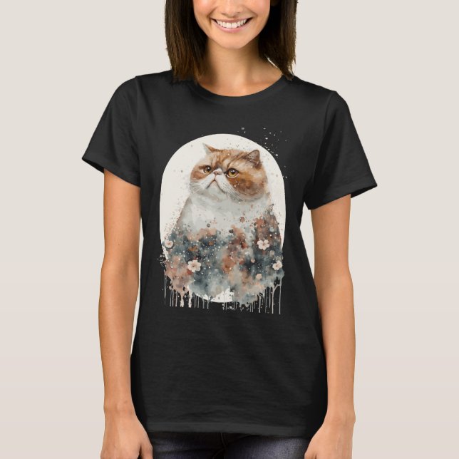 Camiseta Sumo Exótico Gato de Cereja Japonês Água Blossom (Frente)