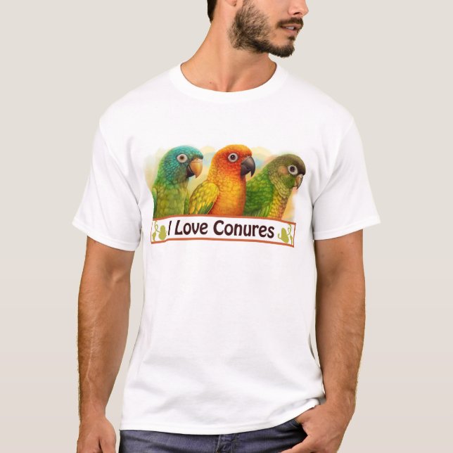 Camiseta Sun azul-coroou conures verdes-cheeked (Frente)