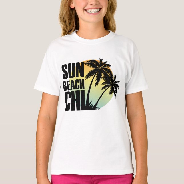 Camiseta Sun, Beach e Chill Palm Tree Graphic (Frente)