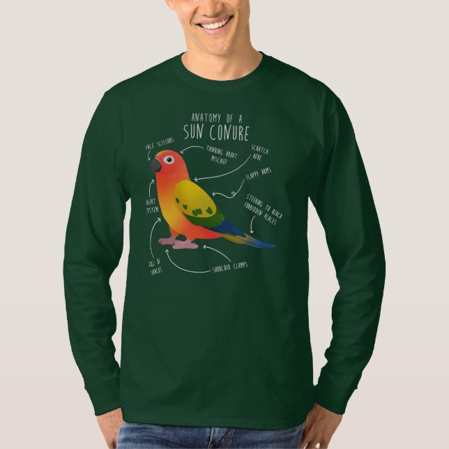 Camiseta Sun Conure Anatomia Engraçado Pet Parrot Bird (Frente)