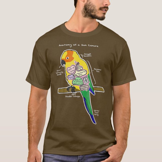Camiseta Sun Conure Funny Parrot - Anatomia de um Sol (Frente)