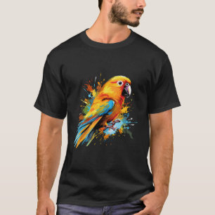 Camiseta Sun Conure Parrot Amante Arte Espalhada Colorida