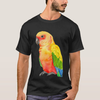 Camiseta Sun Conure tropical papagaio aquarela