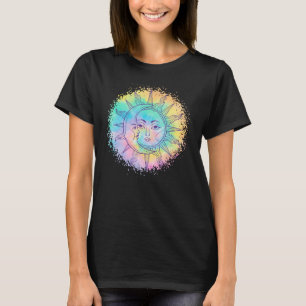 Camiseta Sun e Moon Tie Dye Hipster casual Boho Funny Cut