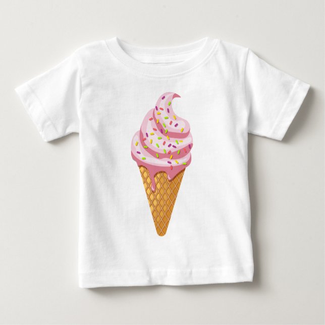 Camiseta Sundae de morango em cone de waffle com cobertura (Frente)