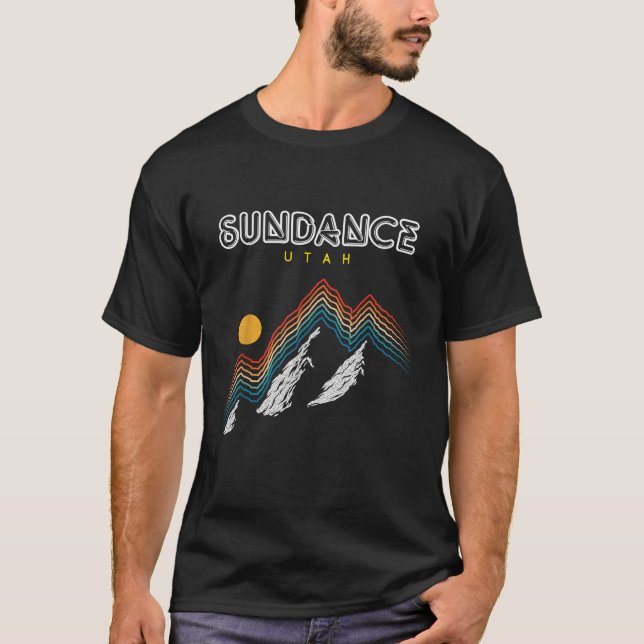 Camiseta Sundance Utah EUA caminhando e escalando Retro dos (Frente)