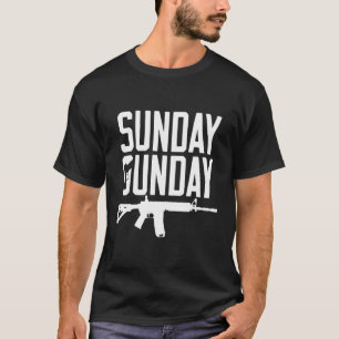 Camiseta Sunday Gunday arma disparando armas de fogo da pis