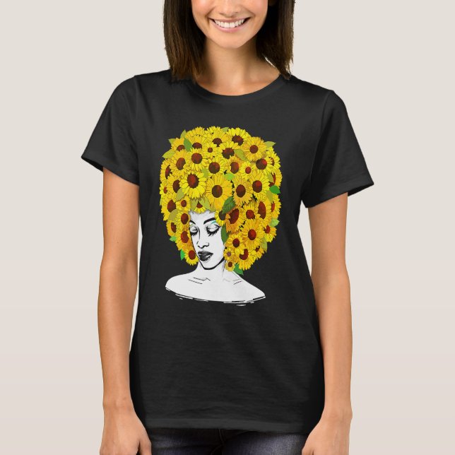 Camiseta Sunflower Afro Women Black Queen African American  (Frente)