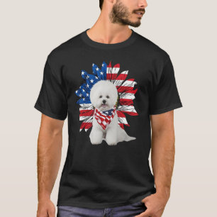 Camiseta Sunflower American Flag Bichon Frise 4 De Julho P