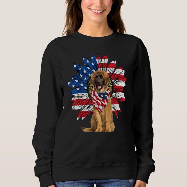 Camiseta Sunflower American Flag Leonberger 4th Of July Pra (Frente)