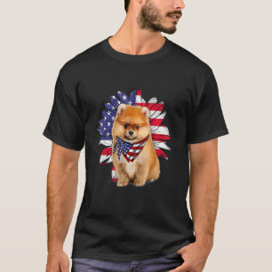 Camiseta Sunflower American Flag Pomeranian Dog 4th Jul