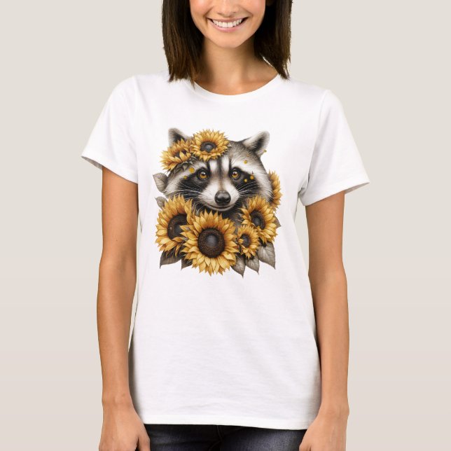 Camiseta Sunflower Bandit – Cute Raccoon Woodland (Frente)