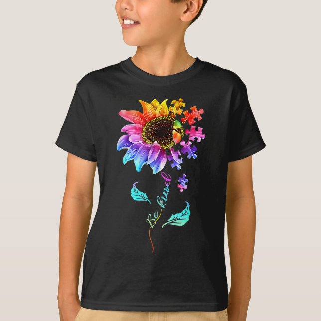 Camiseta Sunflower Be Kind Quebra-cabeça Piece Autismo Sens (Frente)