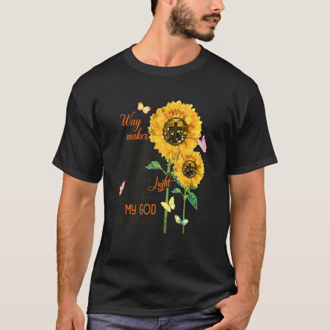Camiseta Sunflower Cross Faith Jesus Borboleta Christian Wa (Frente)