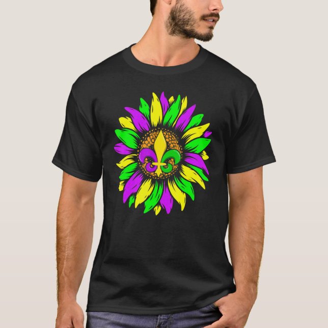 Camiseta Sunflower Fleur De Lys Mardi Gras Funny New Orlean (Frente)