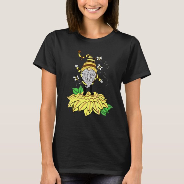 Camiseta Sunflower Gnome With Bee  Hippie Gnome For Flower  (Frente)