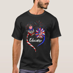 Camiseta Sunflower Heart American Educator Usa Flag 4th Of