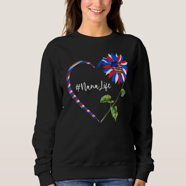 Camiseta Sunflower Heart American Nana Life Usa Flag 4th Of (Frente)
