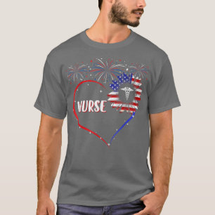 Camiseta Sunflower Heart American Nurse Patriotic USA Flag