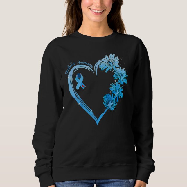 Camiseta Sunflower Heart Blue Ribbon Diabetes Awareness Mon (Frente)