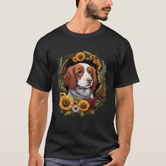 Camiseta Sunflower Hippie Floral Brittany Spaniel Dog T Shi (Frente)