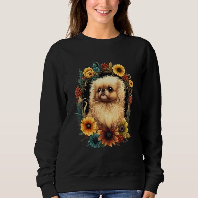 Camiseta Sunflower Hippie Floral Pekingese Dog (Frente)