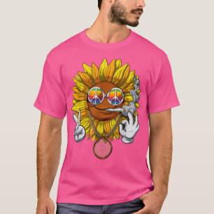 Camiseta Sunflower Hippie Floral Sinal de Paz Hippies Flor