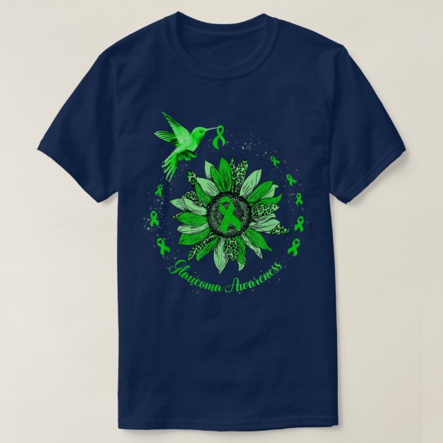 Camiseta Sunflower Hummingbird Green Ribbon Glaucoma Warrio (Frente do Design)
