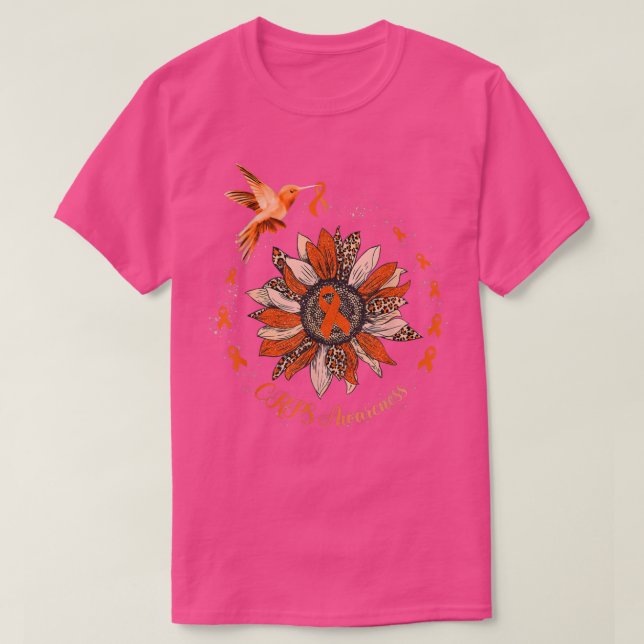 Camiseta Sunflower Hummingbird Orange Ribbon CRPS Warrior T (Frente do Design)