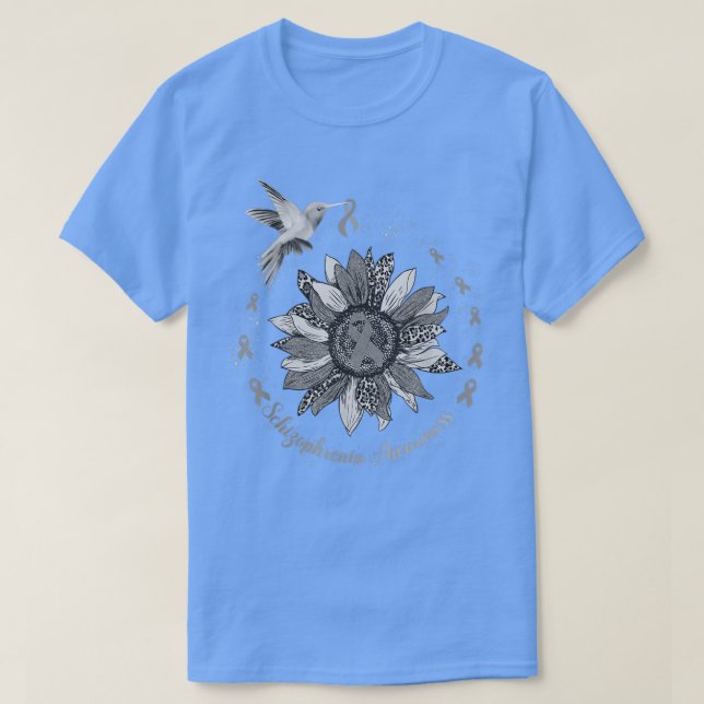 Camiseta Sunflower Hummingbird Silver Schizophrenia Warrior (Frente do Design)