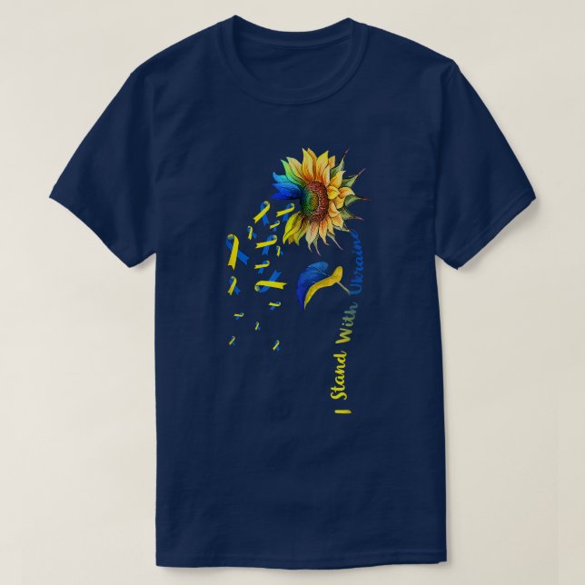 Camiseta Sunflower I Stand Com Ucrânia Flag Power Support (Frente do Design)