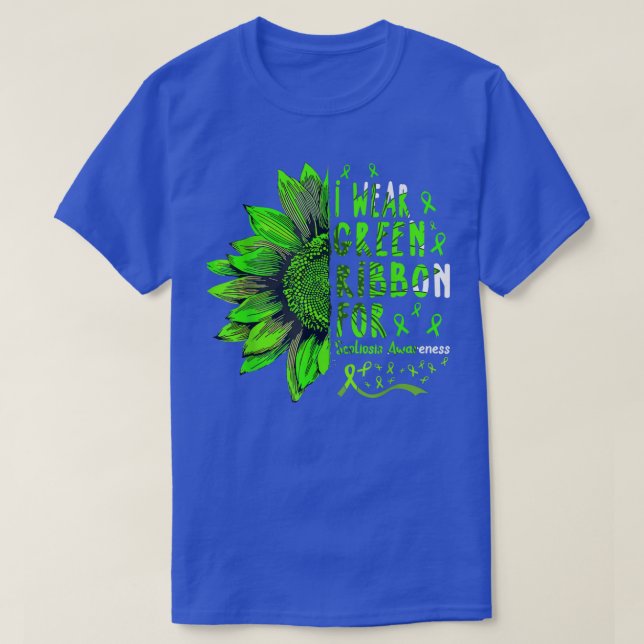 Camiseta Sunflower I Wear Green Ribbon for Scoliosis Awaren (Frente do Design)