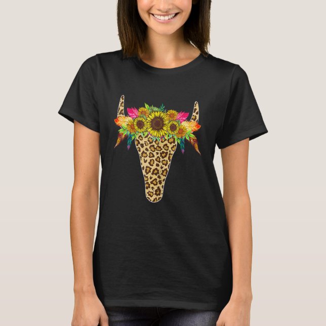 Camiseta Sunflower Lepard Cow Bull Skull (Frente)