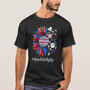 Camiseta Sunflower Lepard Fireworks Lunch Lady Life 4th Of