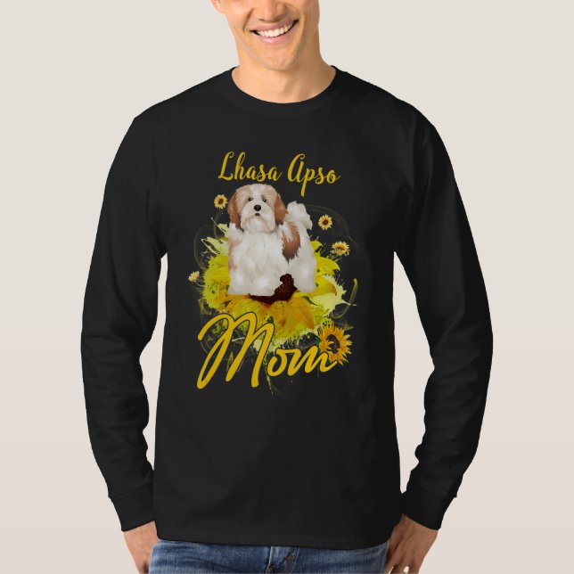 Camiseta Sunflower Lhasa Apso Mãe Cachorro Mãe de Mãe (Frente)