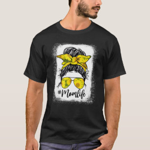 Camiseta Sunflower Mãe Vida Mensagem Bun Branqueado Motheru